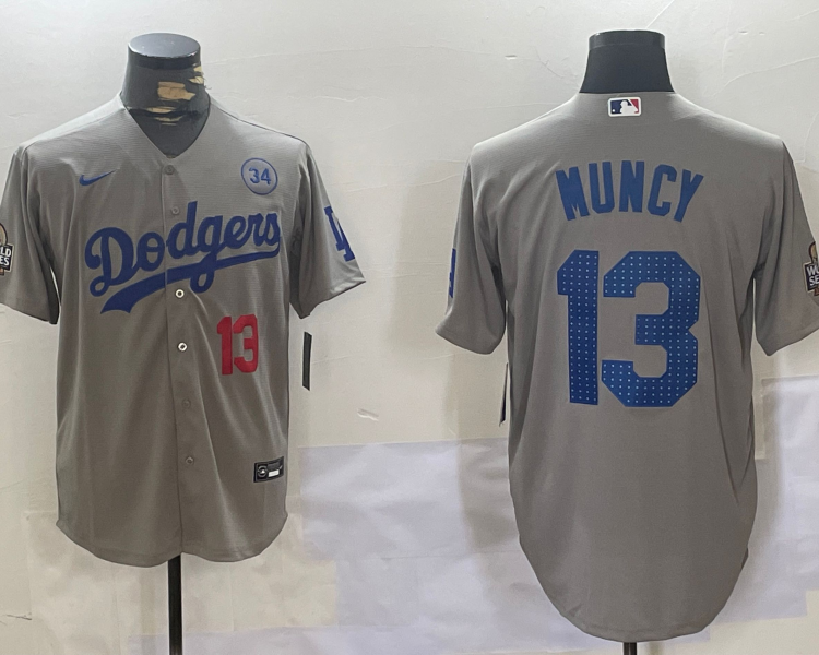 Men's Los Angeles Dodgers Max Muncy #13 Gray Jersey