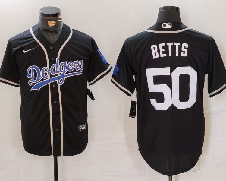 Men's Los Angeles Dodgers Mookie Betts #50 Black Team Jersey