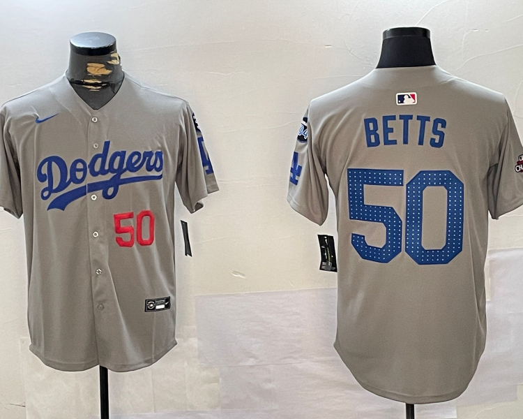 Men's Los Angeles Dodgers Mookie Betts #50 Gray Jersey