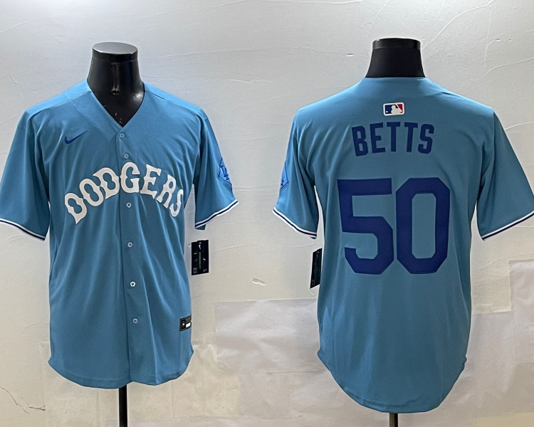 Men's Los Angeles Dodgers Mookie Betts #50 Light Blue Jersey