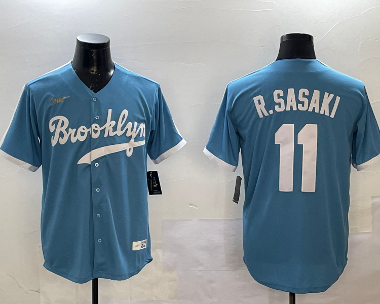Men's Los Angeles Dodgers Roki Sasaki #11 Light Blue Cooperstown Collection Jersey