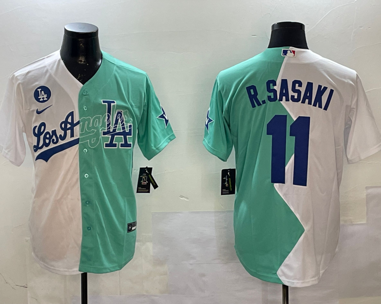 Men's Los Angeles Dodgers Roki Sasaki #11 White/Green Jersey