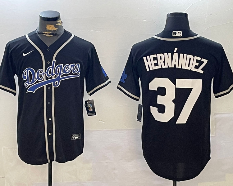 Men's Los Angeles Dodgers Teoscar Hernandez #37 Black Jersey