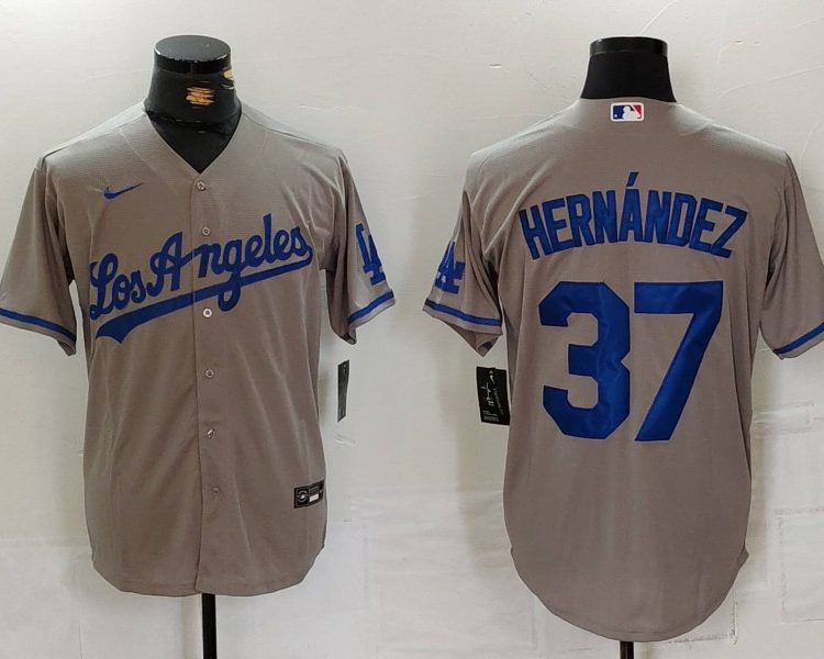 Men's Los Angeles Dodgers Teoscar Hernandez #37 Gray Jersey