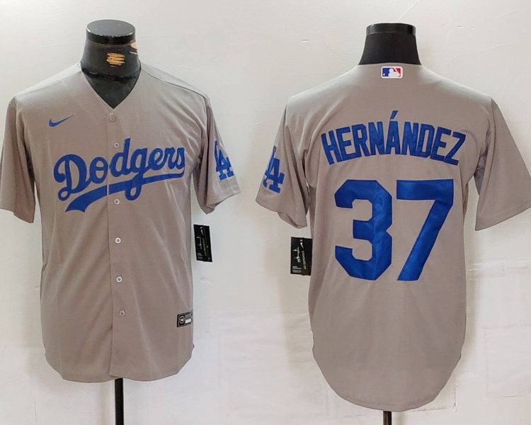 Men's Los Angeles Dodgers Teoscar Hernandez #37 Gray Jersey