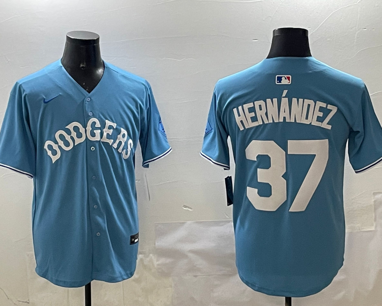 Men's Los Angeles Dodgers Teoscar Hernandez #37 Light Blue Limited Jersey
