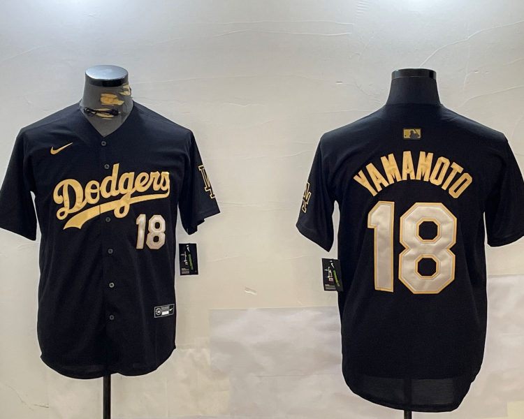 Men's Los Angeles Dodgers Yoshinobu Yamamoto #18 Black Jersey