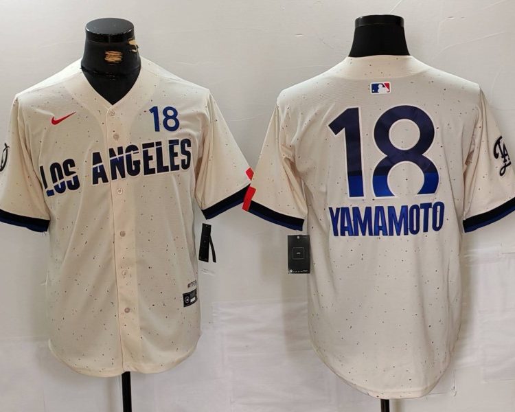 Men's Los Angeles Dodgers Yoshinobu Yamamoto #18 Cream 2024 City Connect Limited Jersey