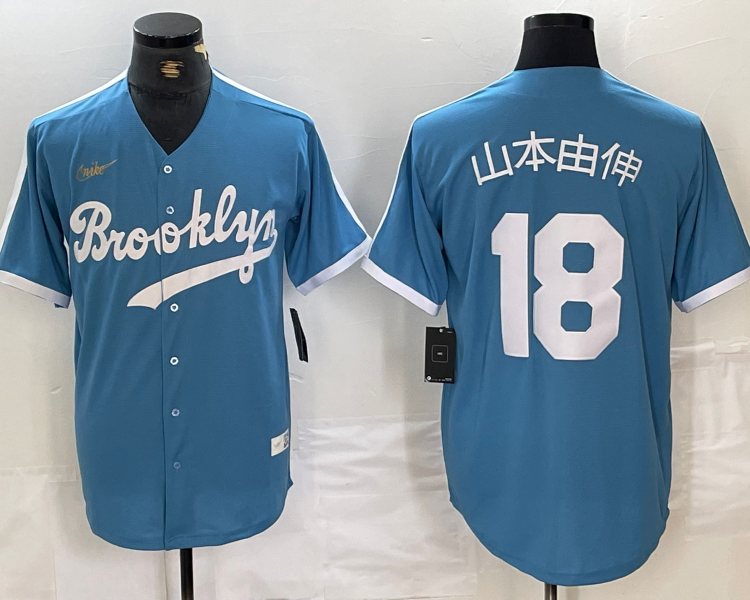 Men's Los Angeles Dodgers Yoshinobu Yamamoto #18 Light Blue Cooperstown Collection Jersey