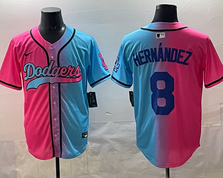 Men's Los Angeles Dodgers Enrique Hernandez #8 Pink/Blue Jersey