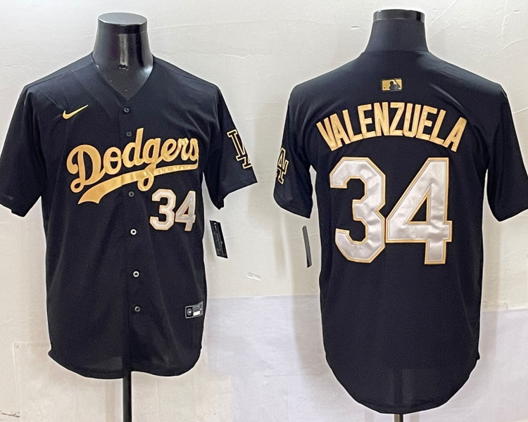 Men's Los Angeles Dodgers Fernando Valenzuela #34 Black Team Jersey