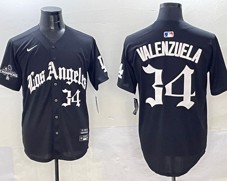 Men's Los Angeles Dodgers Fernando Valenzuela #34 Black Team Jersey