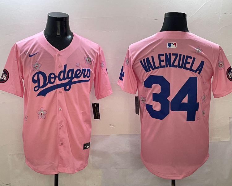 Men's Los Angeles Dodgers Fernando Valenzuela #34 Pink Jersey