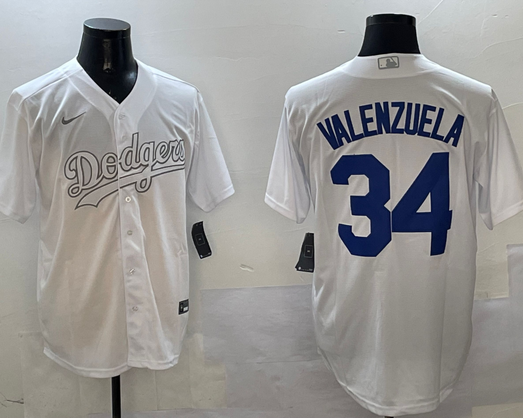 Men's Los Angeles Dodgers Fernando Valenzuela #34 White Jersey