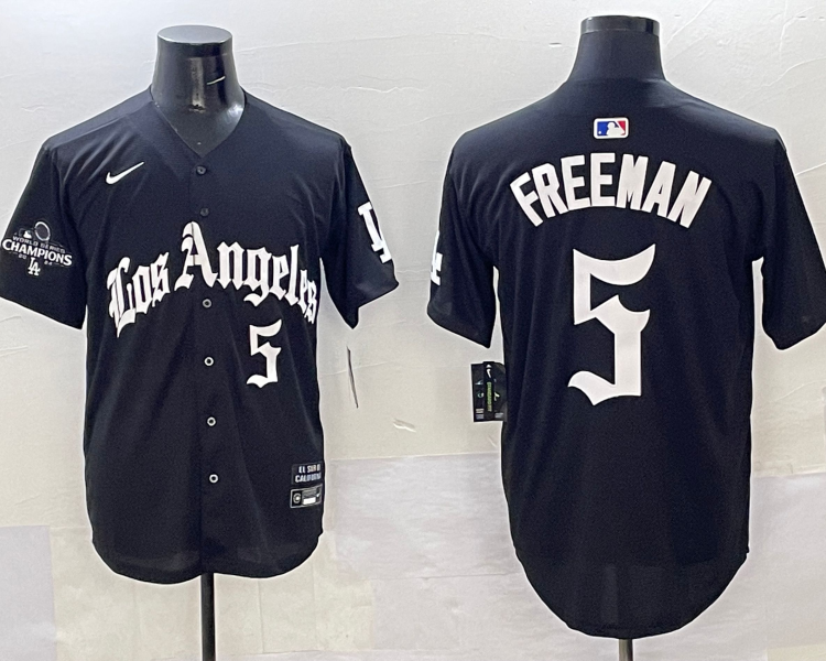 Men's Los Angeles Dodgers Freddie Freeman #5 Black Team Jersey