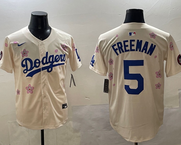 Men's Los Angeles Dodgers Freddie Freeman #5 Cream Alternate Team Jersey