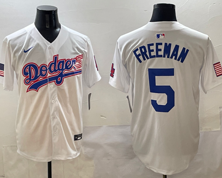 Men's Los Angeles Dodgers Freddie Freeman #5 White Team Jersey