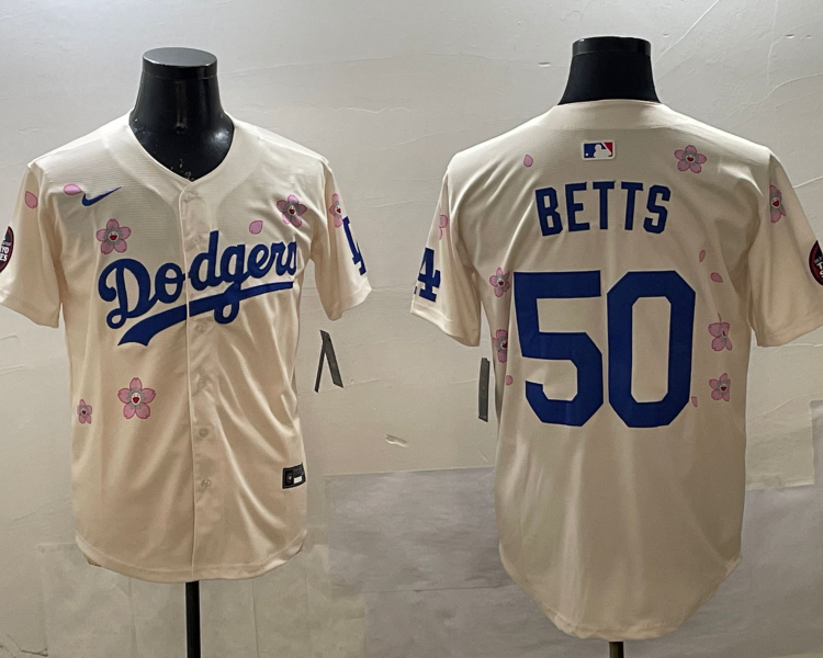 Men's Los Angeles Dodgers Mookie Betts #50 Cream Jersey