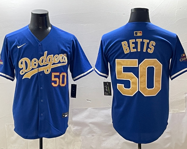 Men's Los Angeles Dodgers Mookie Betts #50 Royal 2025 Gold Collection Limited Jersey