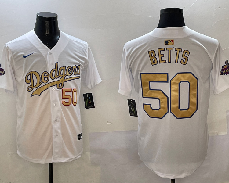 Men's Los Angeles Dodgers Mookie Betts #50 White 2025 Gold Collection Limited Jersey