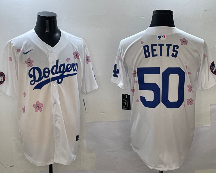 Men's Los Angeles Dodgers Mookie Betts #50 White Alternate Jersey