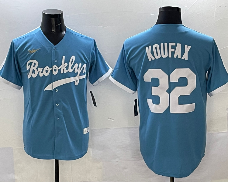 Men's Los Angeles Dodgers Sandy Koufax #32 Light Blue Jersey
