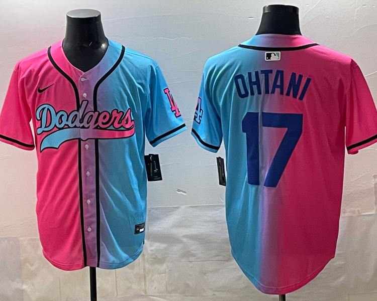 Men's Los Angeles Dodgers Shohei Ohtani #17 Pink/Blue Jersey