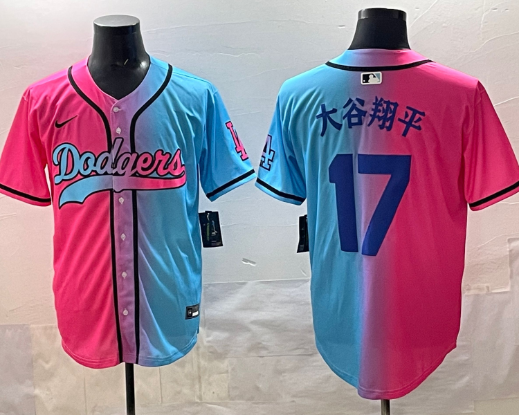 Men's Los Angeles Dodgers Shohei Ohtani #17 Pink/Blue Jersey
