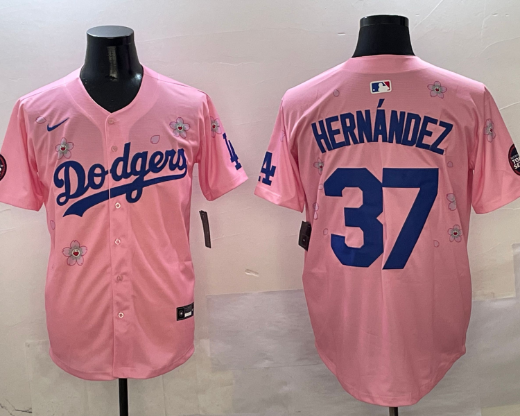 Men's Los Angeles Dodgers Teoscar Hernandez #37 Pink Jersey