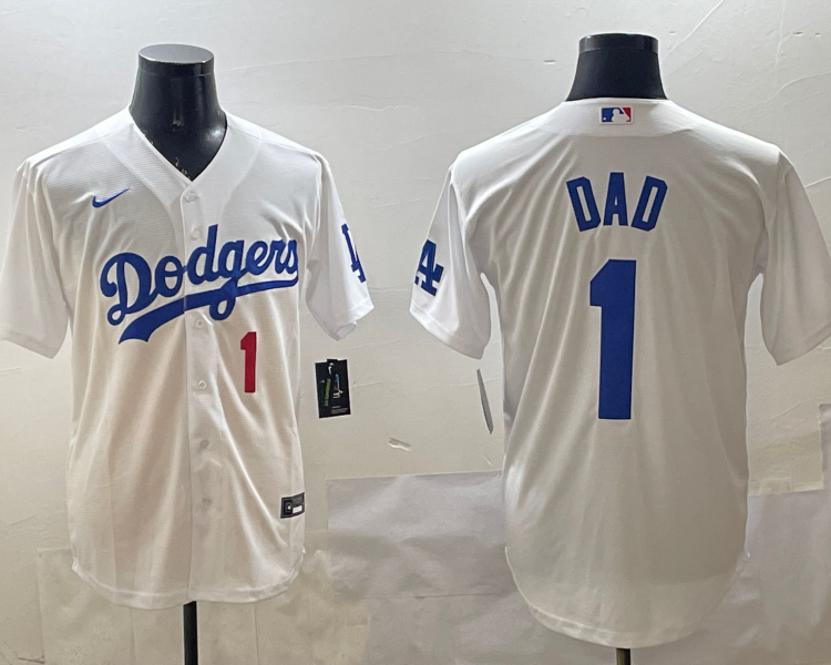 Men's Los Angeles Dodgers White #1 Dad Home Jersey