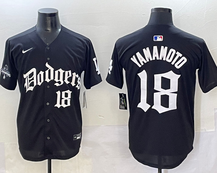 Men's Los Angeles Dodgers Yoshinobu Yamamoto #18 Black Alternate Jersey