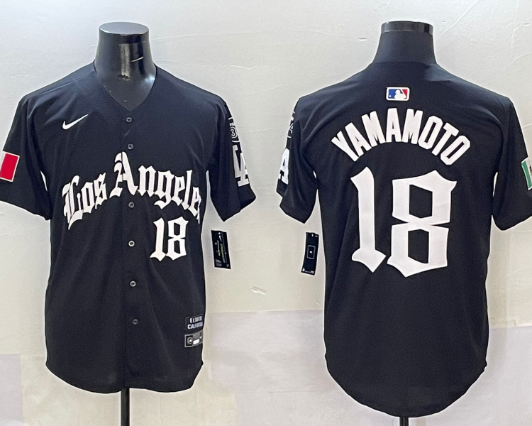 Men's Los Angeles Dodgers Yoshinobu Yamamoto #18 Black Team Jersey