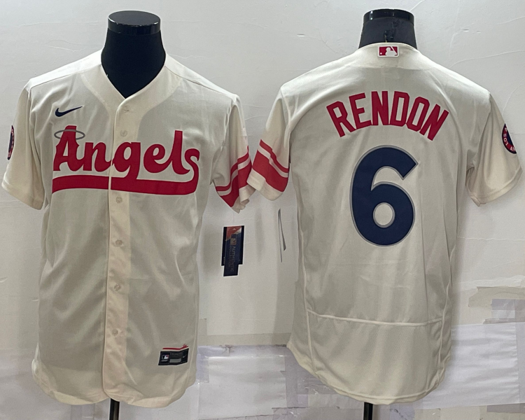 Men's Los Angeles Angels Anthony Rendons #6 Beige Stitched Jersey