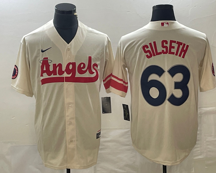 Men's Los Angeles Angels Chase Silseth #63 Cream 2022 City Connect Jersey