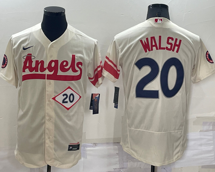 Men's Los Angeles Angels Jared Walsh #20 Beige Stitched Jersey