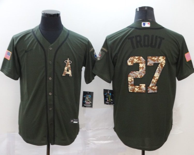 Men's Los Angeles Angels Mike Trout #27 Army Green Jersey