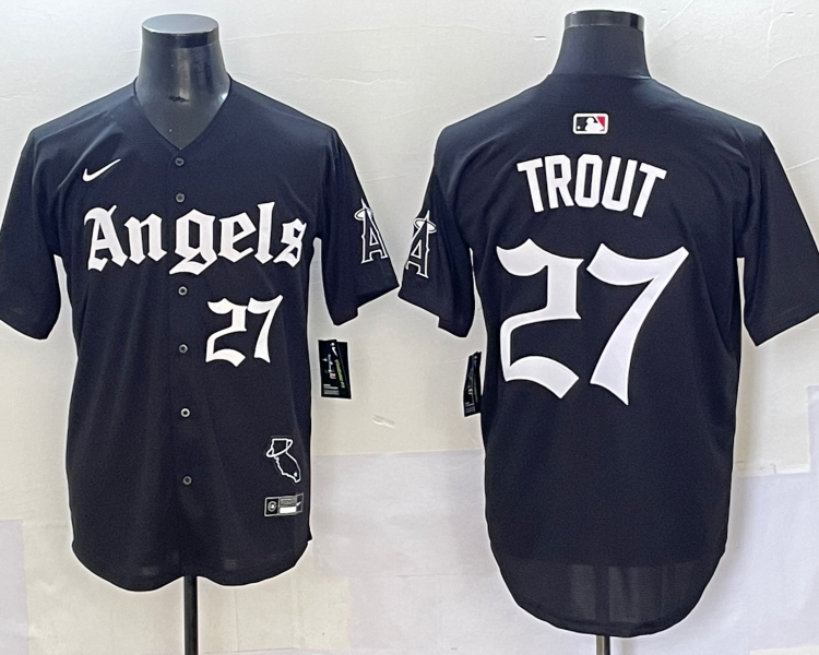 Men's Los Angeles Angels Mike Trout #27 Black Limited Jersey