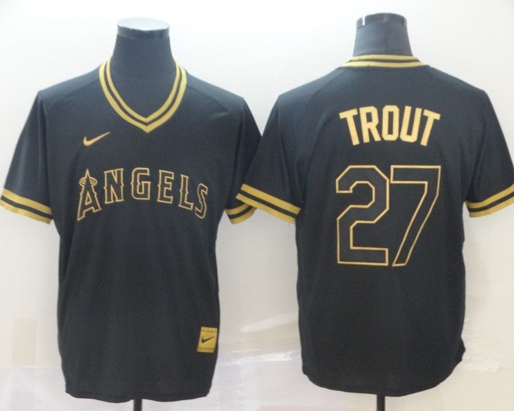 Men's Los Angeles Angels Mike Trout #27 Black Printed Baseball Jersey