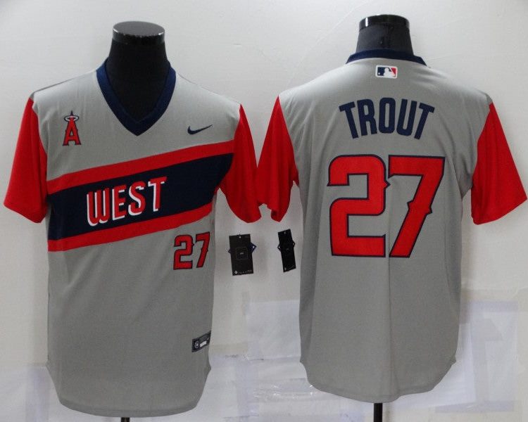 Men's Los Angeles Angels Mike Trout #27 Gray Printed Baseball Jersey