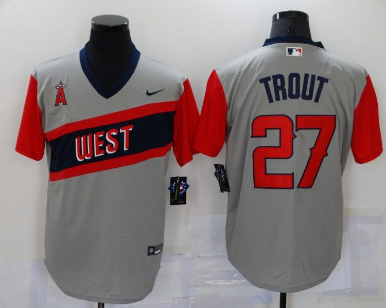 Men's Los Angeles Angels Mike Trout #27 Gray Printed Jersey