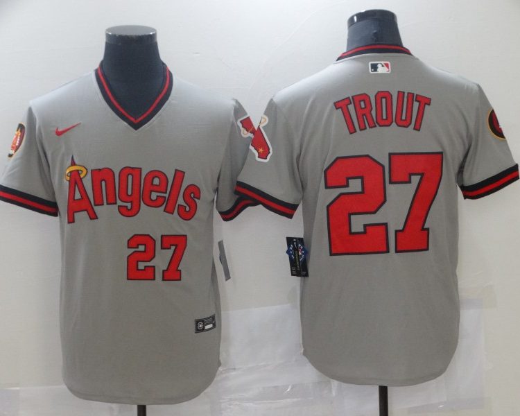 Men's Los Angeles Angels Mike Trout #27 MLB Gray Printed Baseball Jersey
