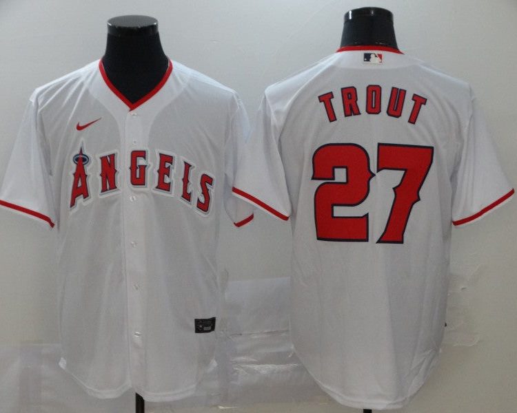 Men's Los Angeles Angels Mike Trout #27 MLB White Sewn Baseball Jersey