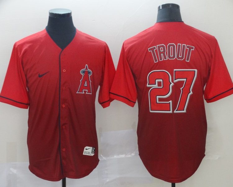 Men's Los Angeles Angels Mike Trout #27 Red Gradient Baseball Jersey