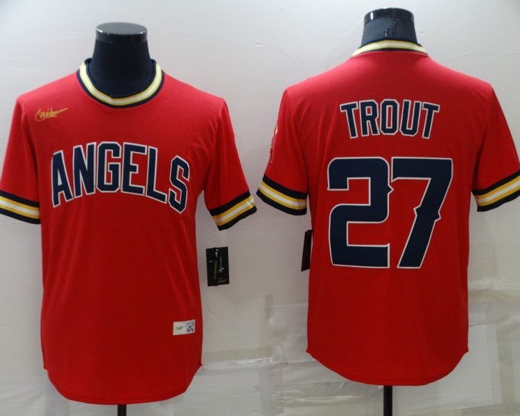 Men's Los Angeles Angels Mike Trout #27 Red Jersey