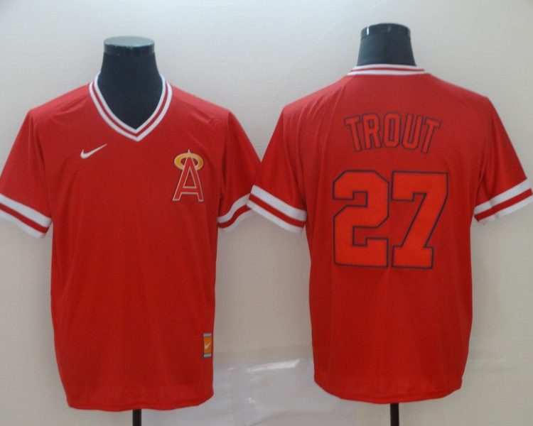 Men's Los Angeles Angels Mike Trout #27 Red Printed Baseball Jersey