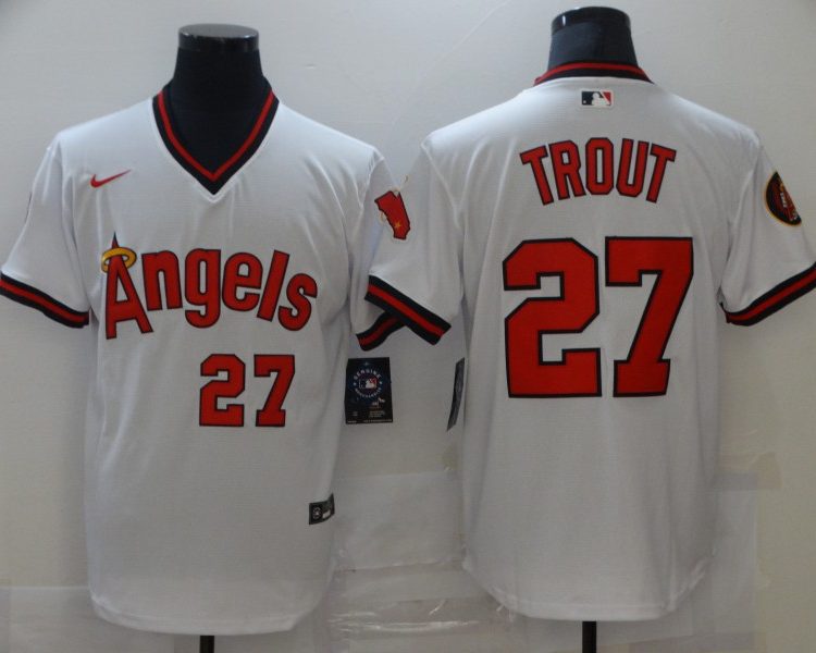 Men's Los Angeles Angels Mike Trout #27 White Printed Baseball Jersey