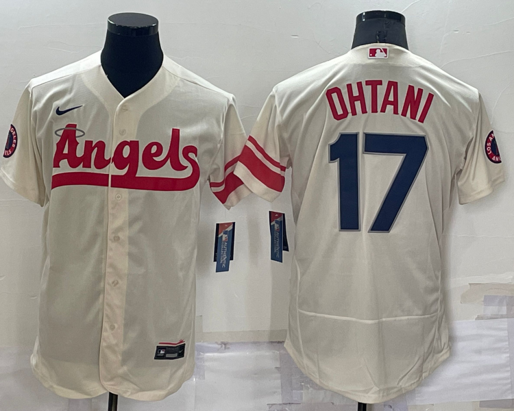 Men's Los Angeles Angels Shohei Ohtani #17 Beige Stitched Jersey
