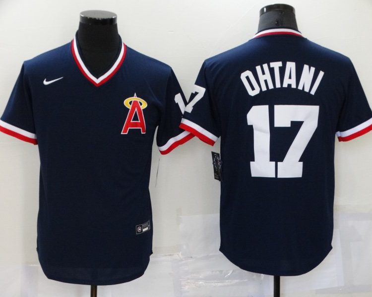 Men's Los Angeles Angels Shohei Ohtani #17 Navy Printed Baseball Jersey