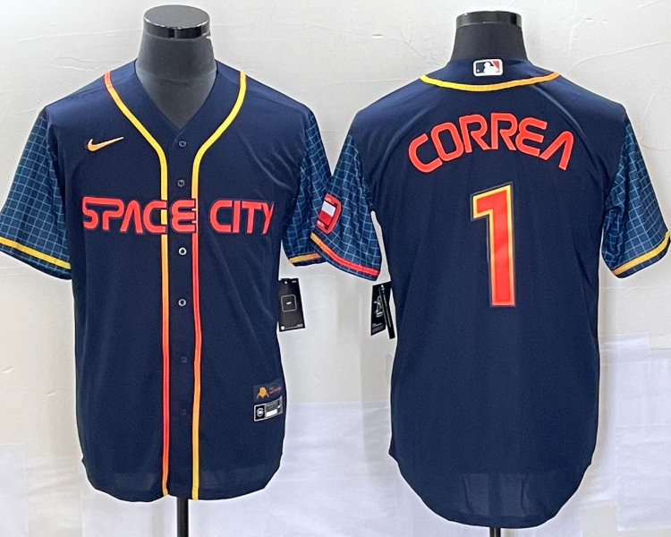 Men's Houston Astros Carlos Correa #1 Navy 2022 City Connect Jersey