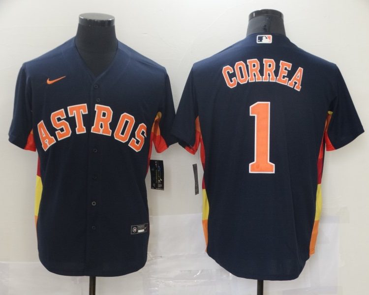 Men's Houston Astros Carlos Correa #1 Navy Alternate Name Jersey